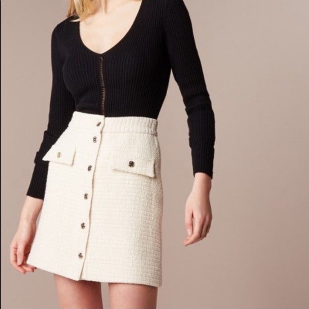 NWT Maje Jiba Button-up Skirt in Ecru Tweed